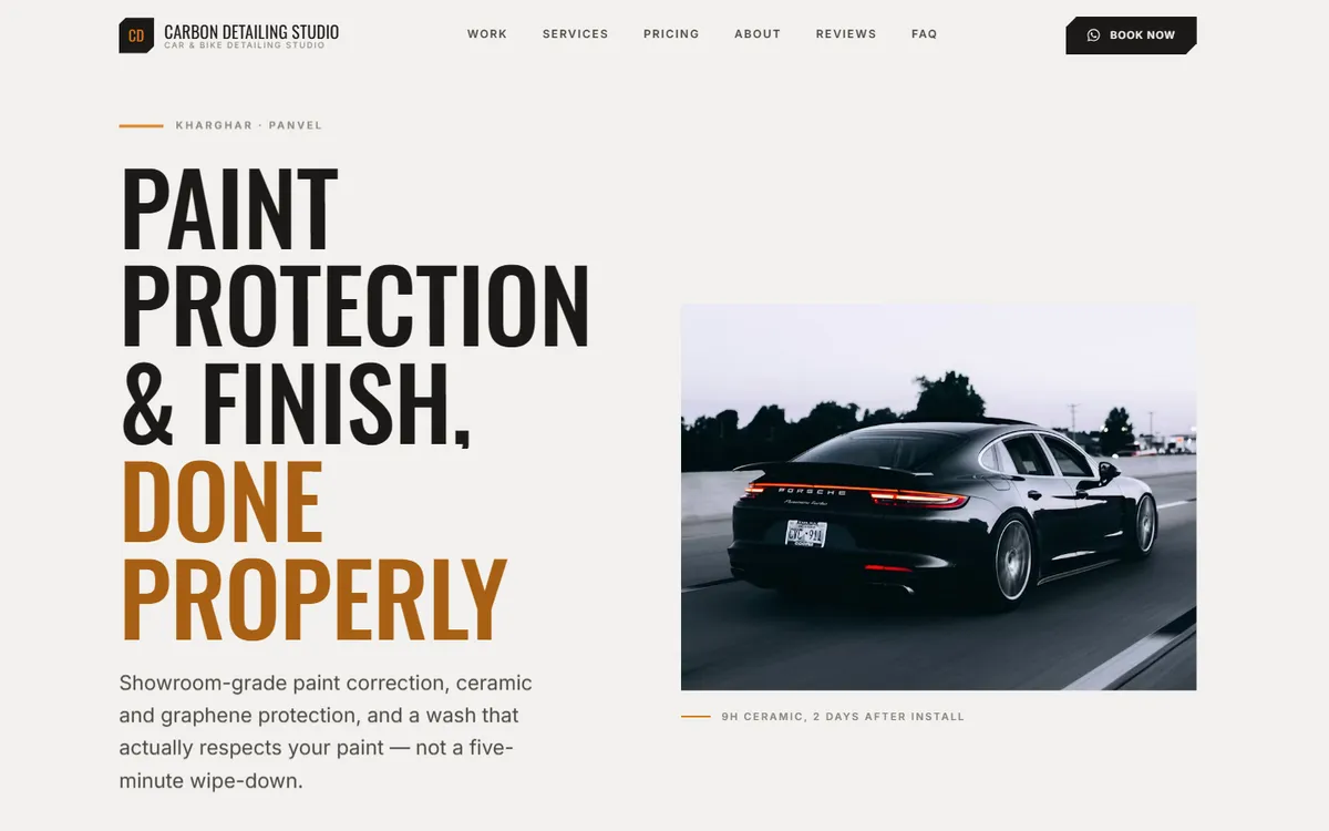 Matte Carbon, a car website design, on desktop
