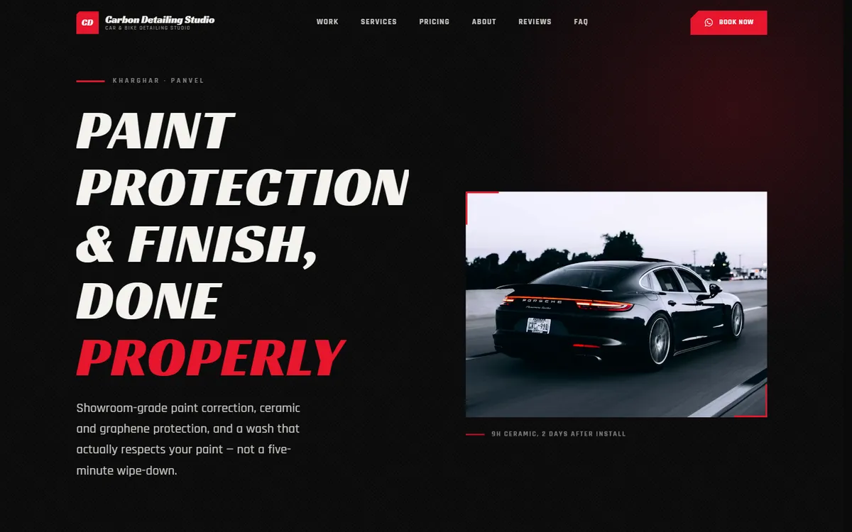 Racing Red, a car website design, on desktop
