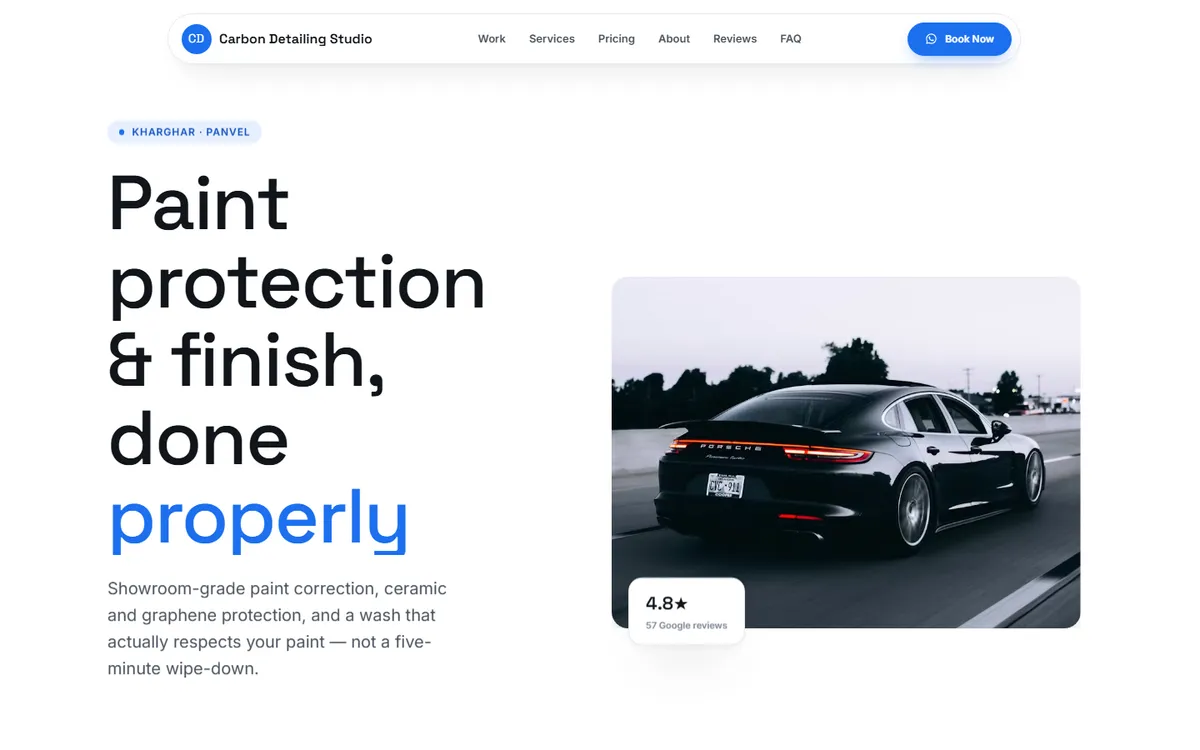 Showroom White, a car website design, on desktop