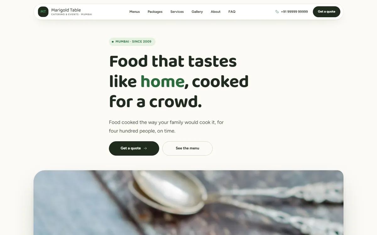 Fresh Market, a catering website design, on desktop