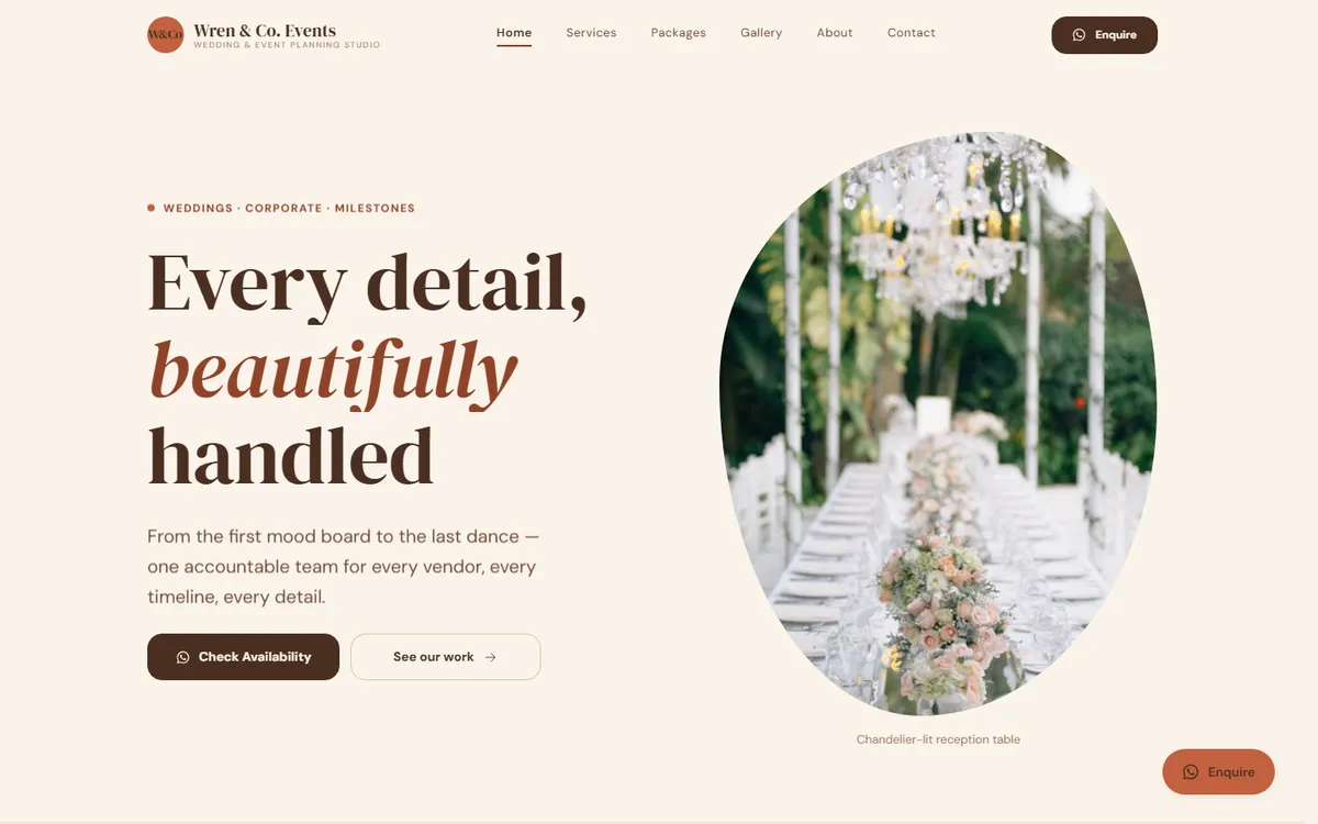 Terracotta Bloom, a events website design, on desktop