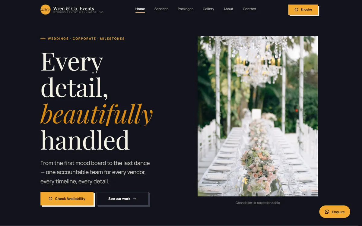 Marigold Ink, a events website design, on desktop