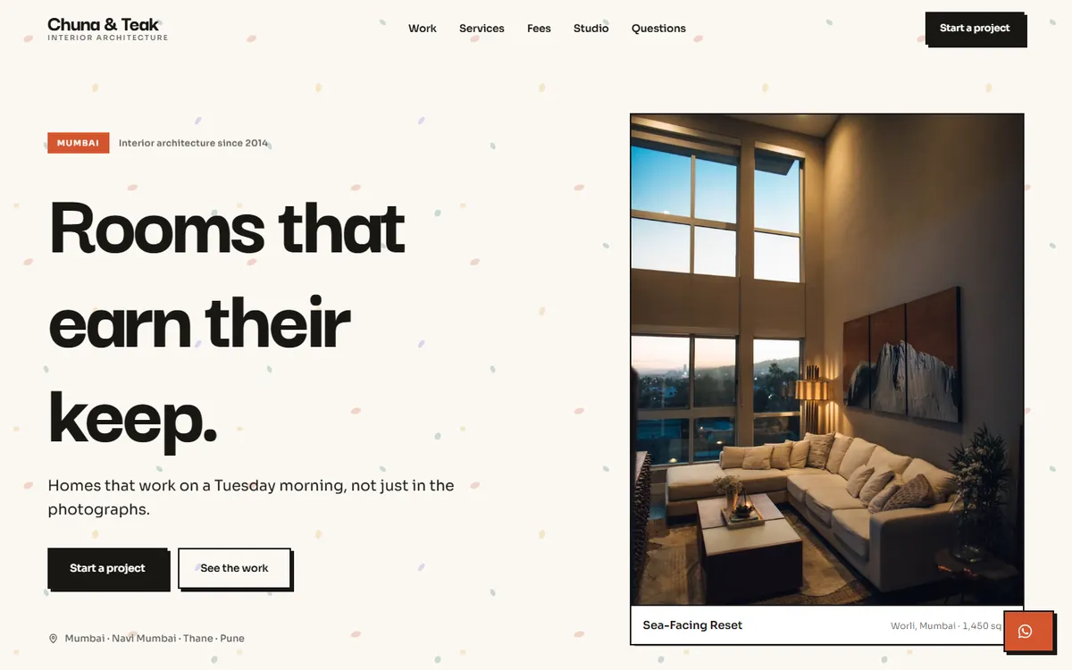 Terrazzo Studio, a interiors website design, on desktop