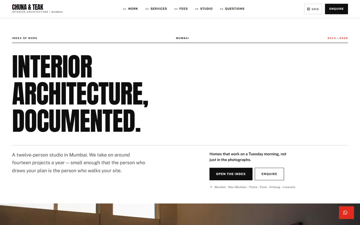 Archive Grid, a interiors website design, on desktop