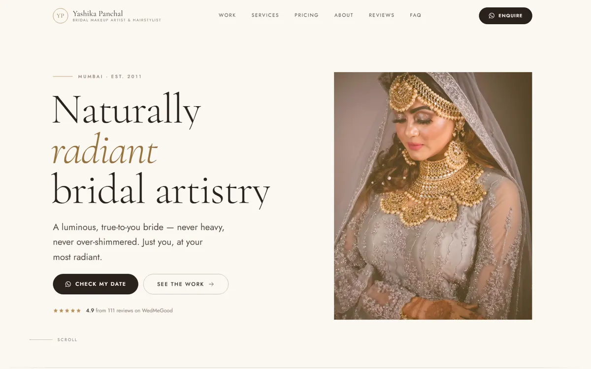 Editorial Luxe, a bridal website design, on desktop