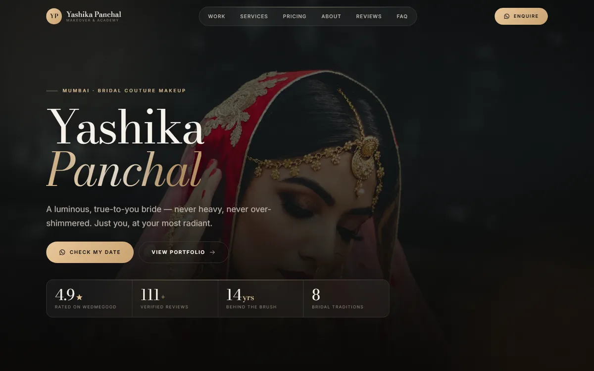 Dark Glam, a bridal website design, on desktop
