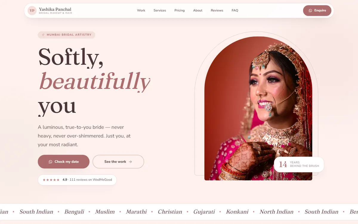 Soft Rose, a bridal website design, on desktop