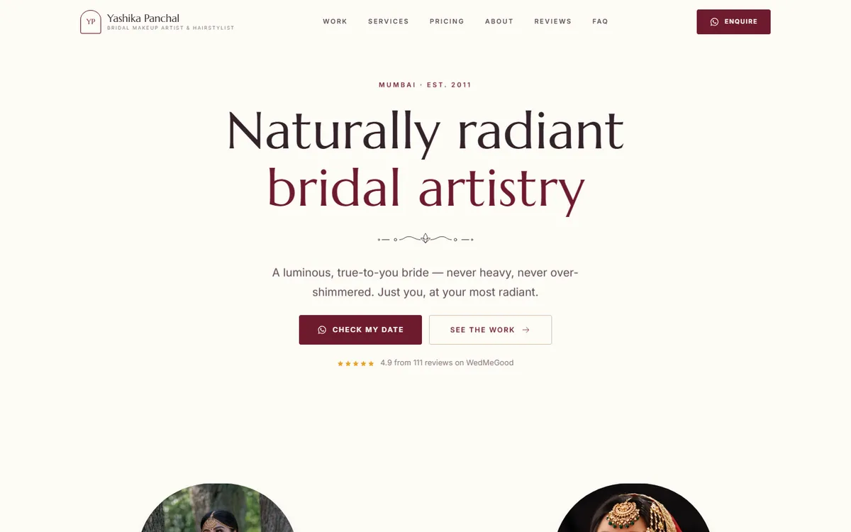 Ivory Maroon, a bridal website design, on desktop